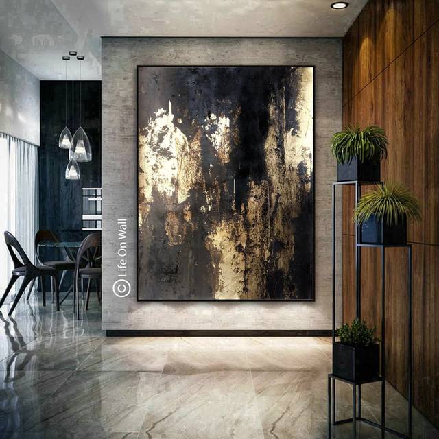 Brown Handmade Gold Modern Abstract Canvas Wall Art KUH78